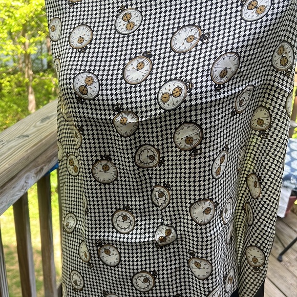 Echo club 7 vintage silk organza scarf large Square watch black white clock